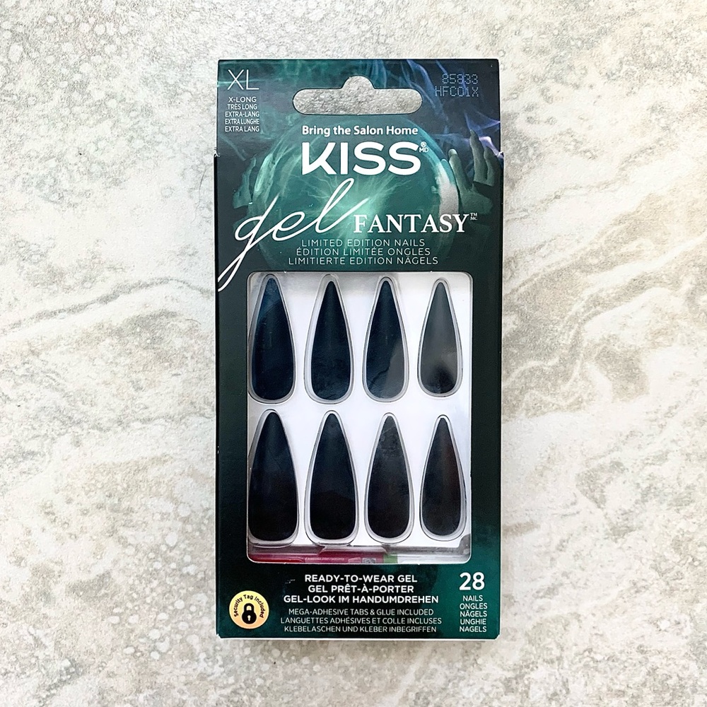 Kiss Gel Fantasy Limited Edition Fake Nails Matte Black XL Extra Long